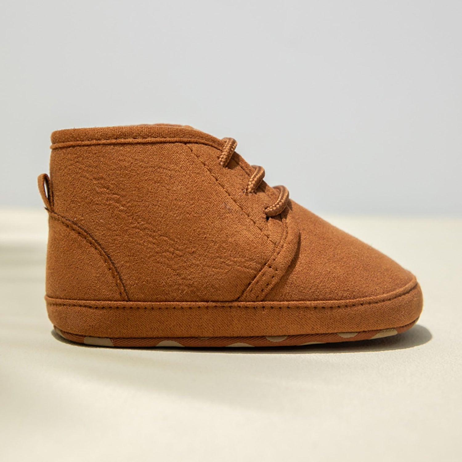 Brown suede lace-up baby shoes