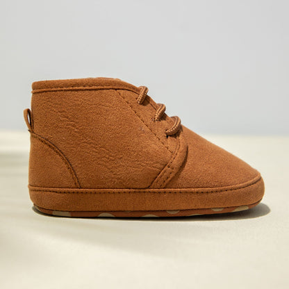 Brown suede lace-up baby shoes
