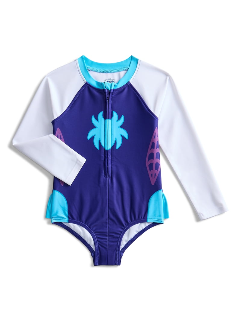 Character Toddler Girl Gwen Cosplay One- Piece Zip Swimsuit,