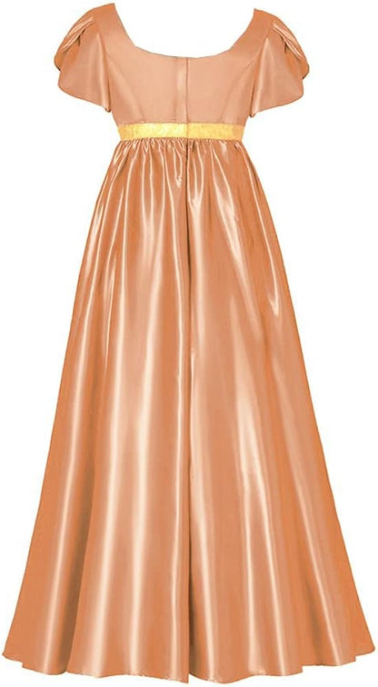 Satin Regency Dresses for Women with Sash Vintage Renaissance Puff Sleeve Empire Waist Maxi Dress Halloween Ball Gown