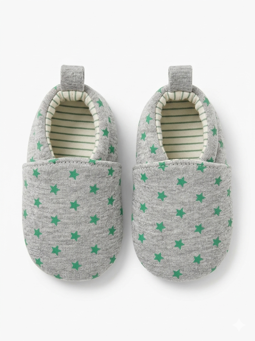 Green stars slip-on baby booties