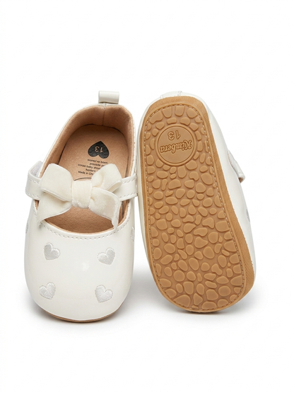 White bow heart design Mary Jane flats
