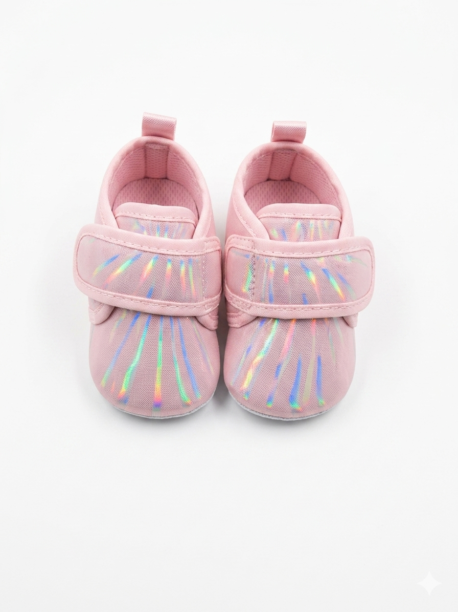 Pink iridescent baby sneakers