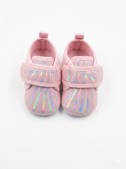 Pink iridescent baby sneakers