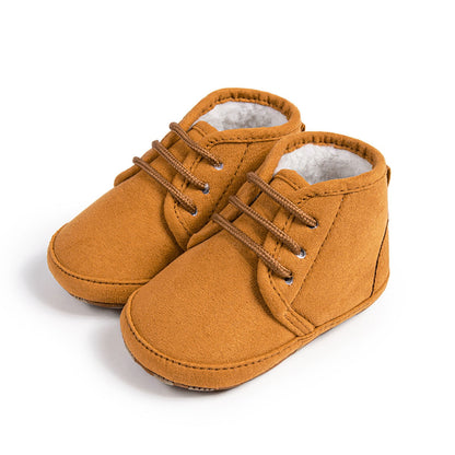 Brown suede lace-up baby shoes