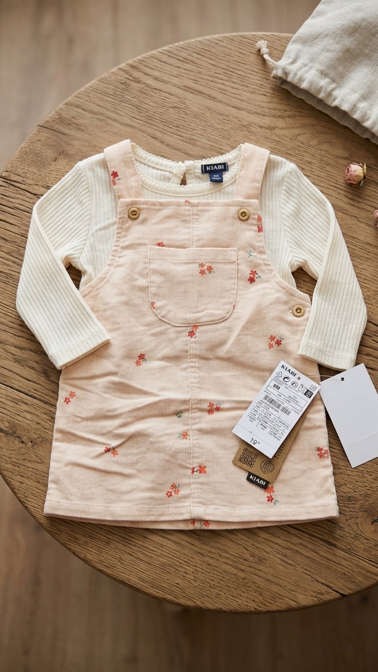 Kiabi Cream Floral Pinafore Dress &amp; Long-Sleeve Top Set