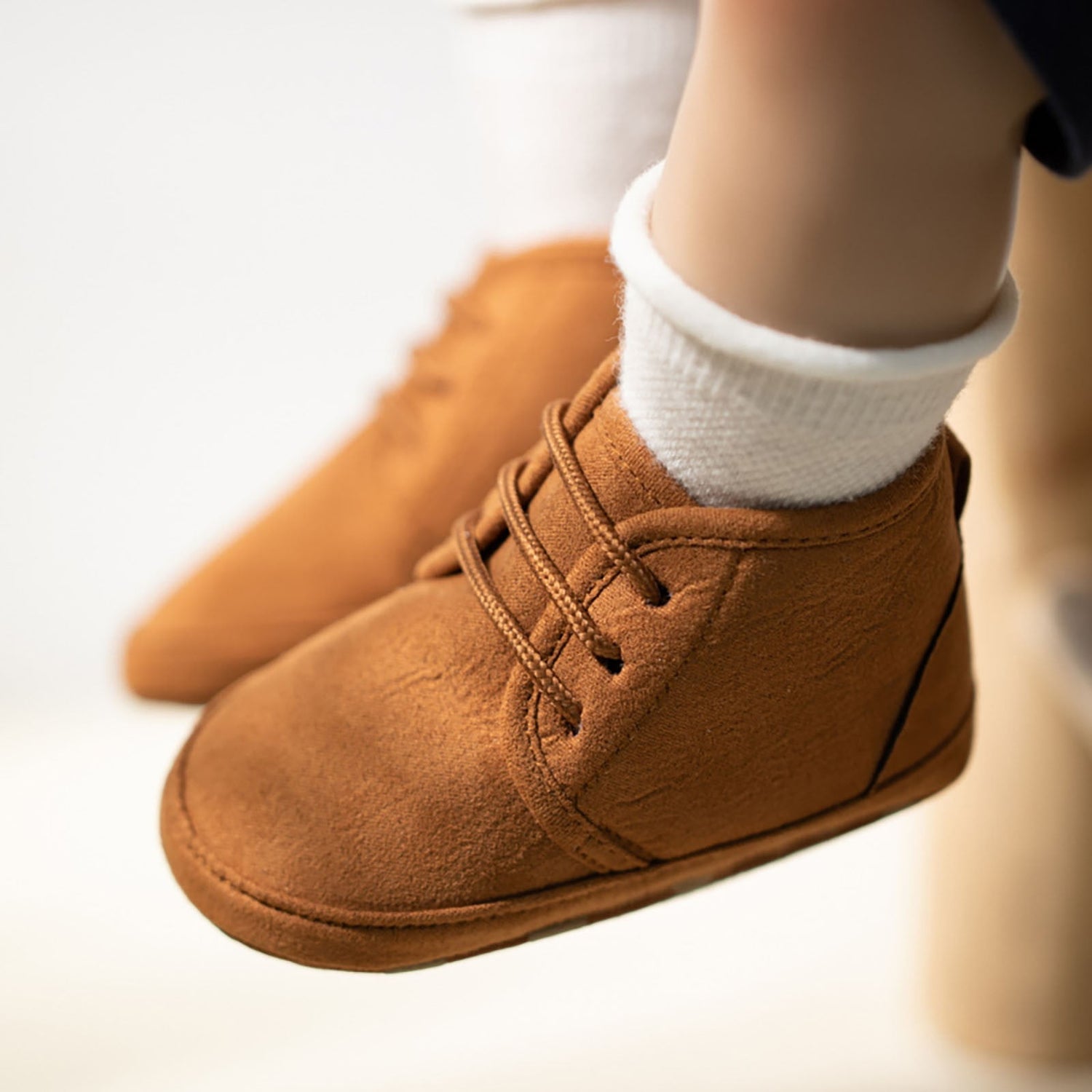 Brown suede lace-up baby shoes