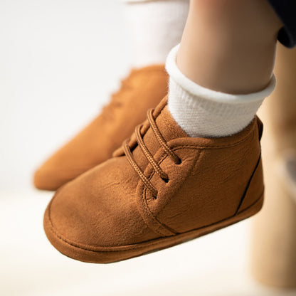 Brown suede lace-up baby shoes