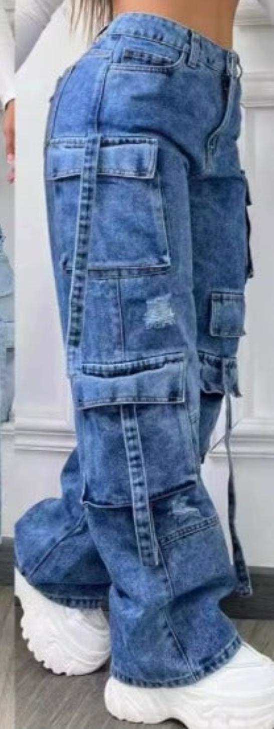 Dark Blue Female Baggy Cargo Jeans