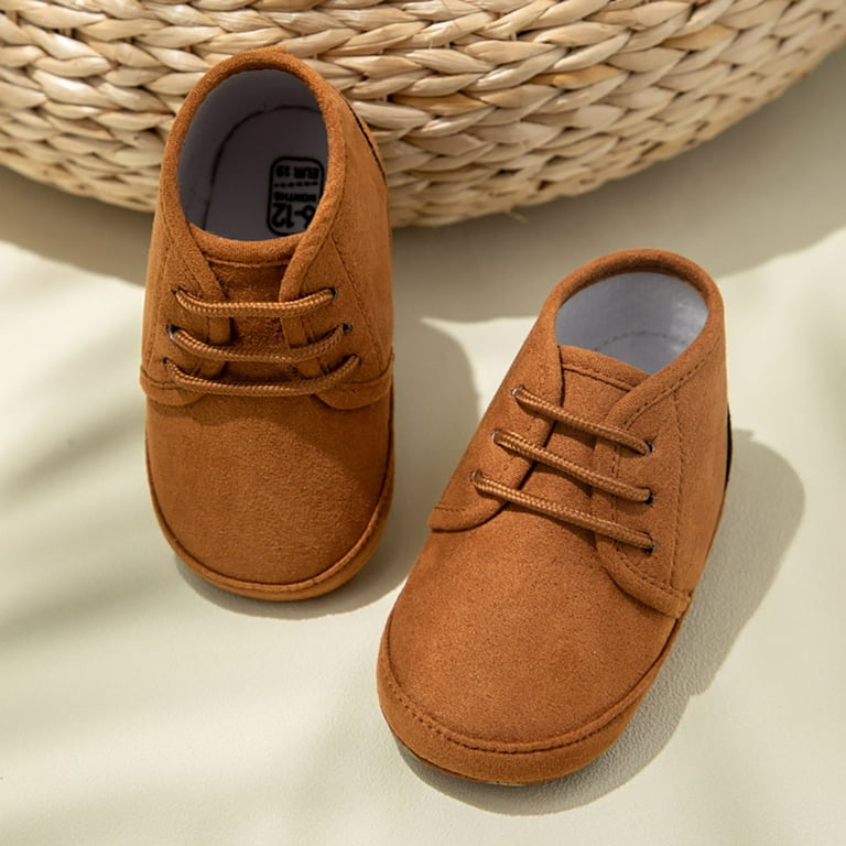 Brown suede lace-up baby shoes