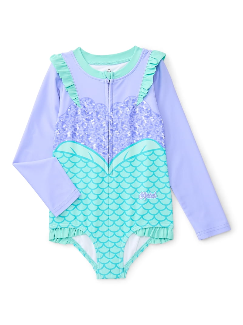 Character Toddler Ariel Girl Cosplay One- Piece Zip Swimsuit