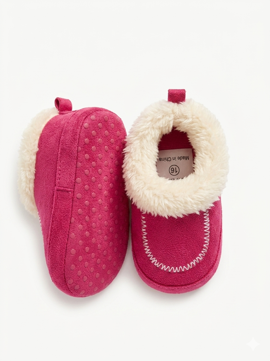Cozy pink infant booties
