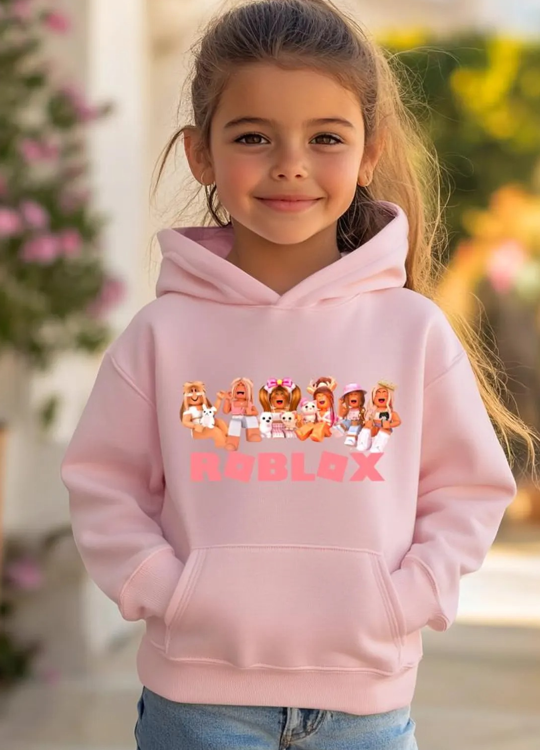 Pink Roblox Girls Fleece Pullover Hoodie