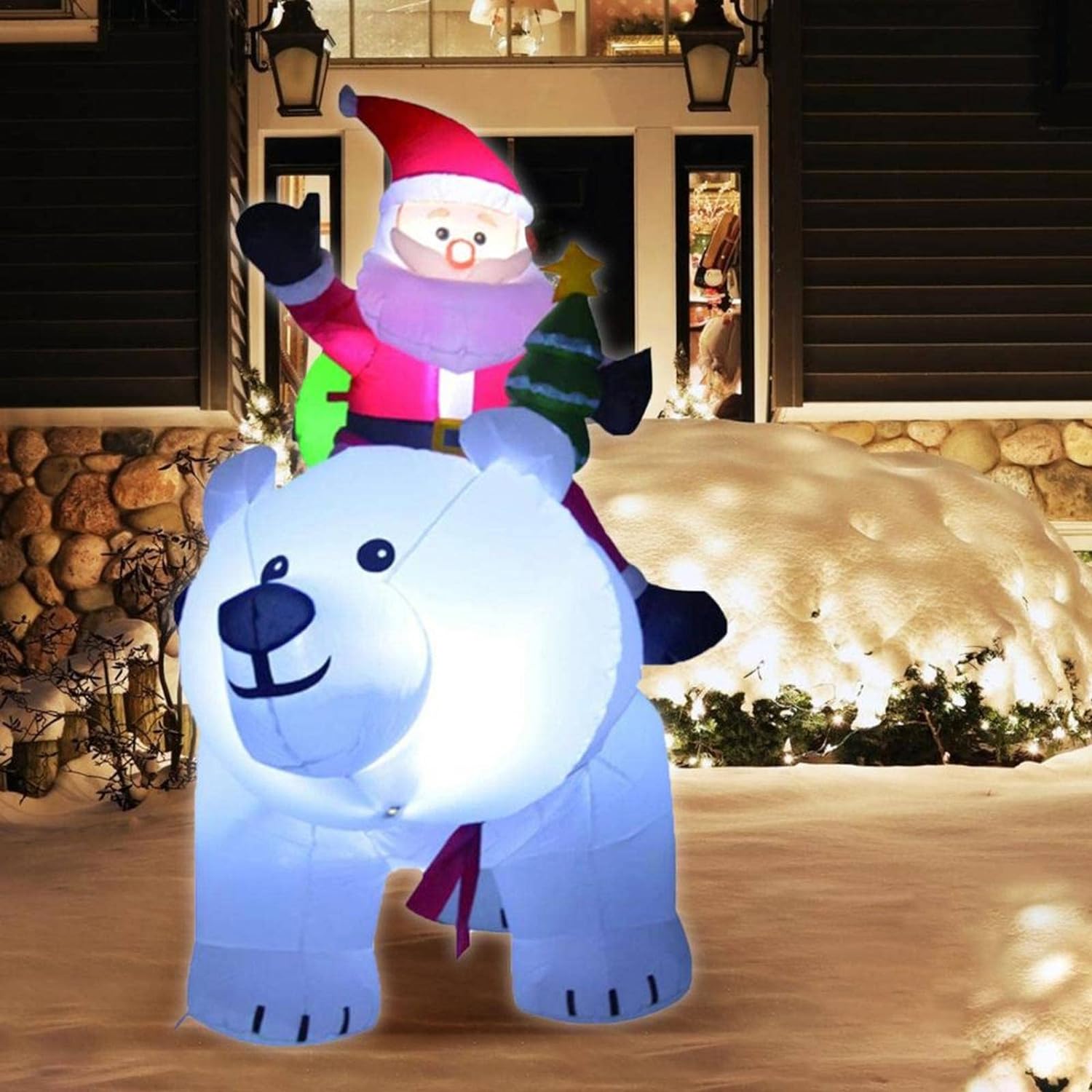 1.7m/5.6FT Christmas Decoration Inflatable Santa Bear Built-in LED Lights for Xmas Party Indoor Outdoor Courtyard Props Ornament