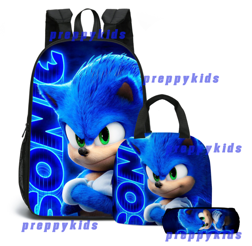 Sonic 2 Side Backpack Bookbag 3pc set