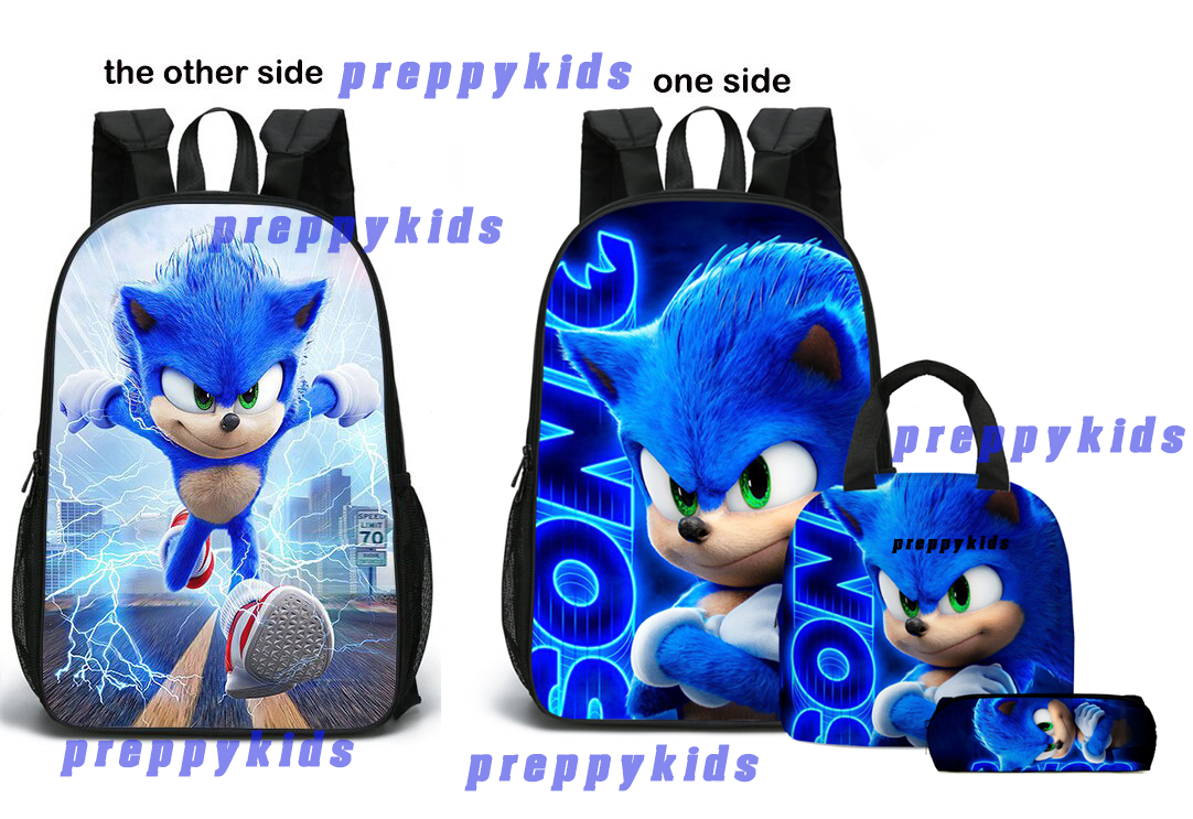 Sonic 2 Side Backpack Bookbag 3pc set