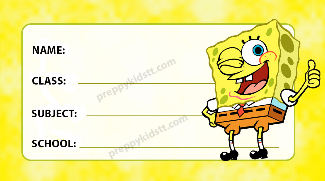 SpongeBob School Book Labels