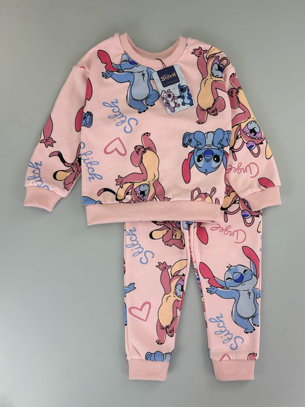 Primark Stitch And Angel Pink Joggers Set