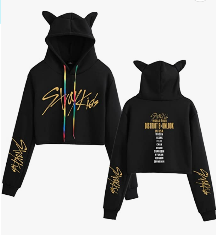 Stray Kids Crop top Hoodie Gold writing - Preppy Kids (Grand Bazaar)