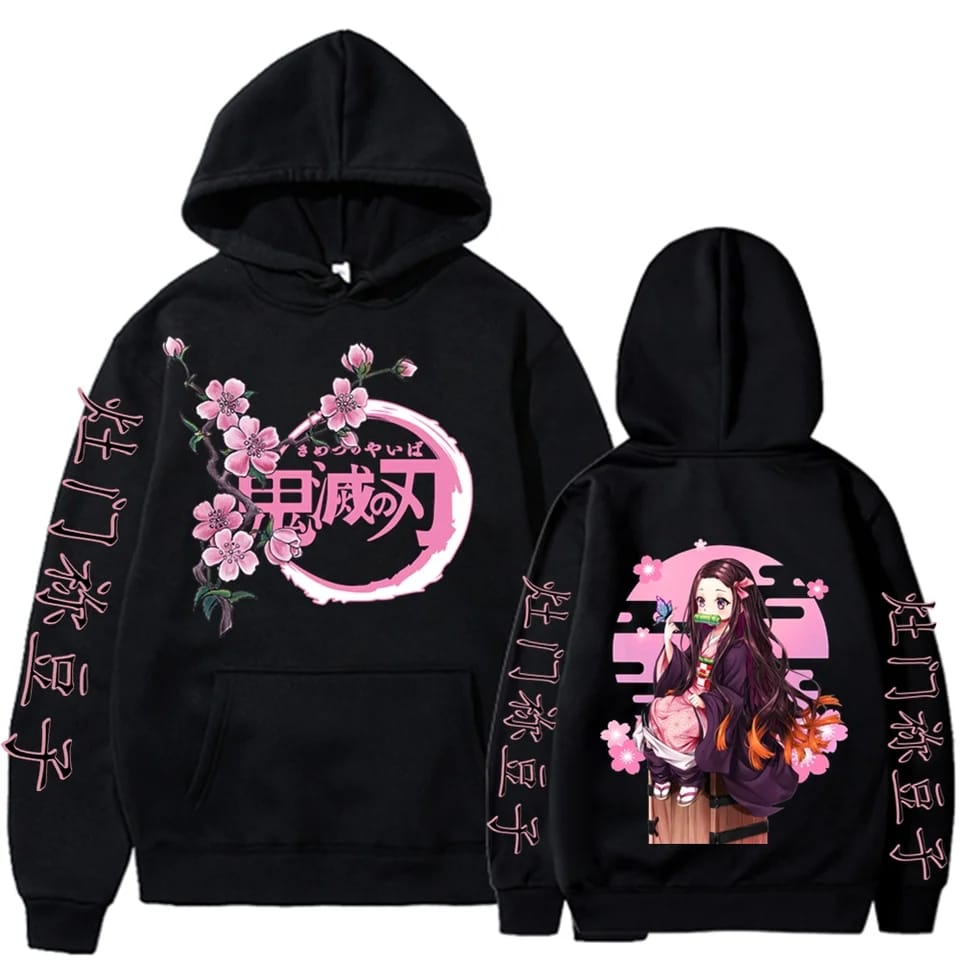 Nezuko Pink Circle Demon Slayer black Hoodie