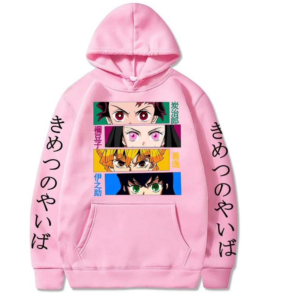 Demon Slayer Faces Hoodie Pink