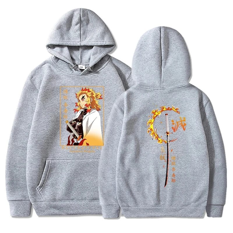 Demon Slayer Grey Hoodie Rengoku Kyoujurou | Preppy Kids Trinidad
