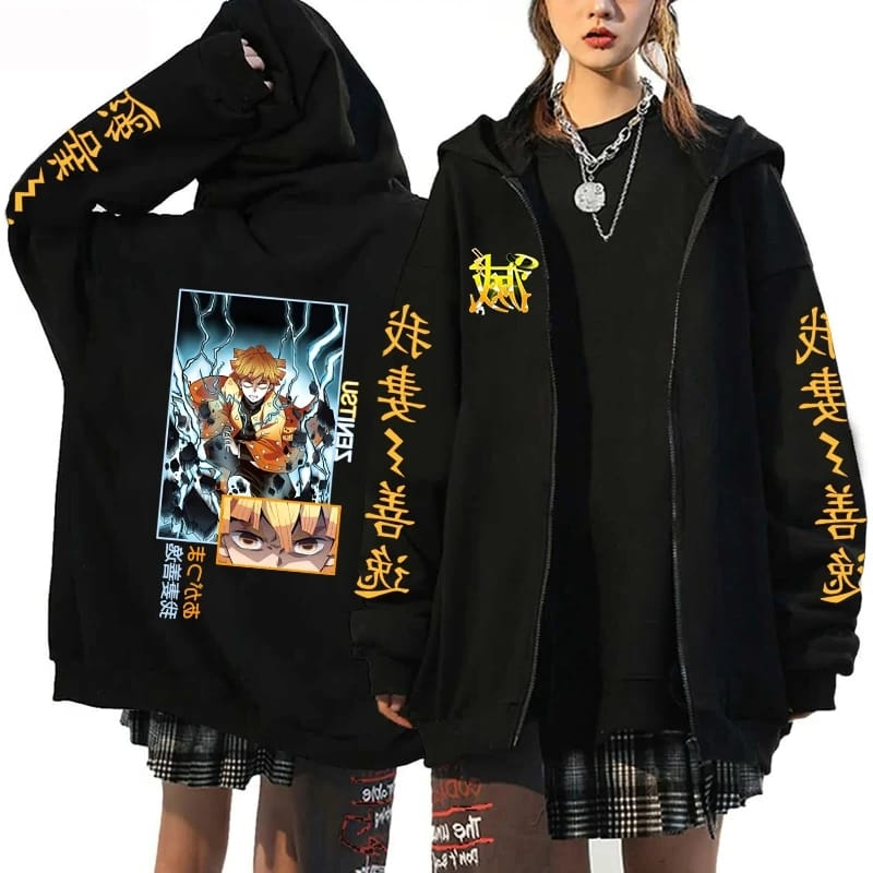 Demon Slayer Oversized Hoodie Black (Zipper) - Preppy Kids (Grand Bazaar)