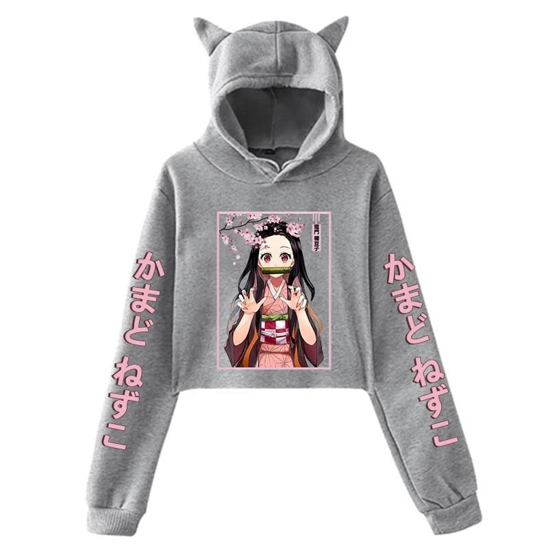 Demon Slayer Crop Top Grey Hoodie