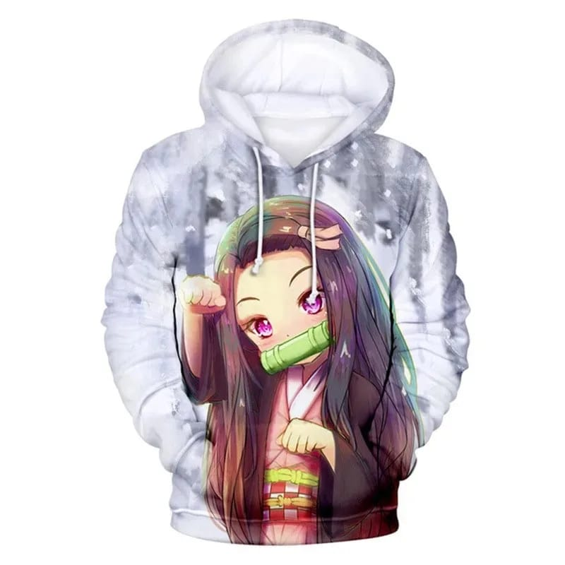 Nezuko Demon Slayer Girl White &amp; Grey Zipper Hoodie