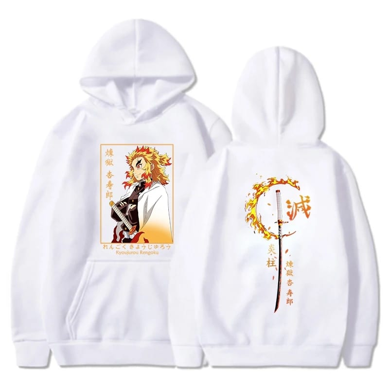 Demon Slayer white Hoodie Rengoku Kyoujurou | Preppy Kids Trinidad