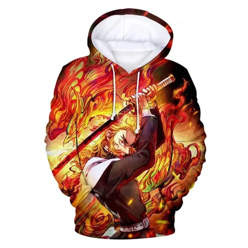 Demon Slayer Flaming Zipper 3D Hoodie