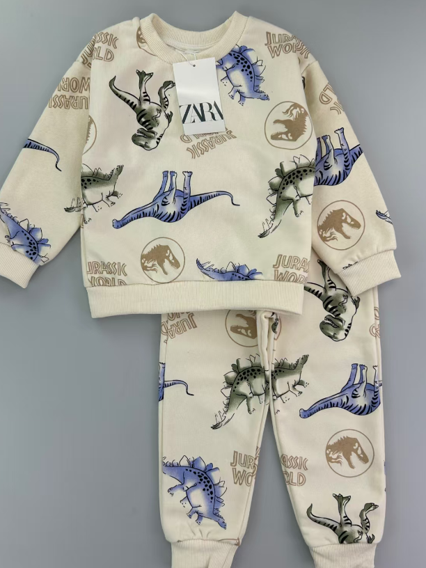 Zara Colourful Dinosaurs Jurassic World Cream 2pc tracksuit set
