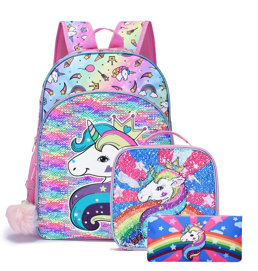 Unicorn bookbag set (Front zipper on bookbag)