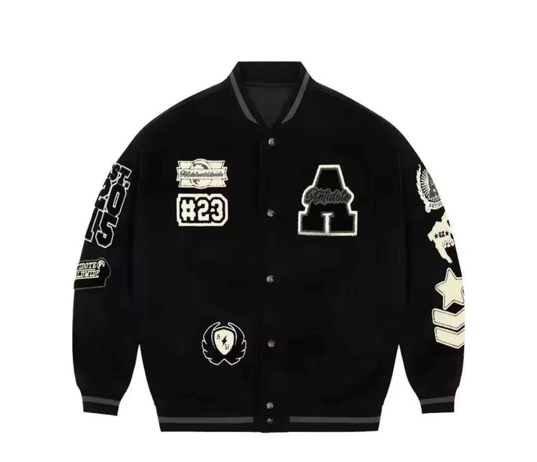 Black Button Up "A" Varsity Jacket
