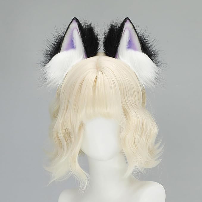 Faux Fur Animal Cosplay Ears With Blonde Bob Wig
