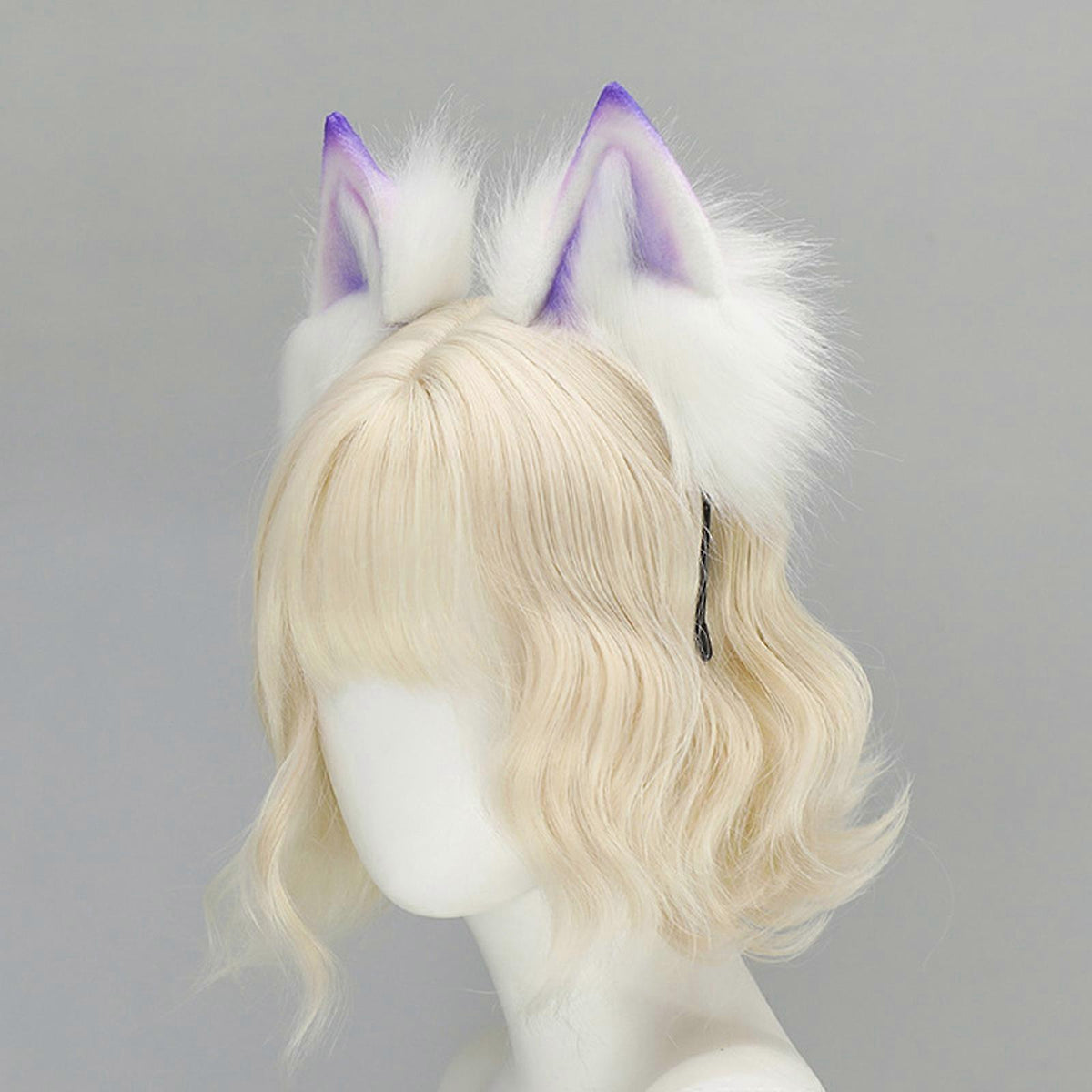 Faux Fur Animal Cosplay Ears With Blonde Bob Wig