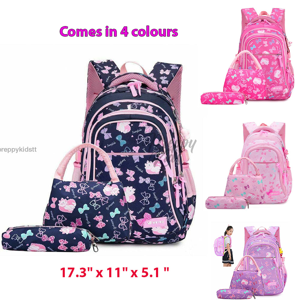 WEIBO Girls Waterproof Backpack set (3PC) Multi