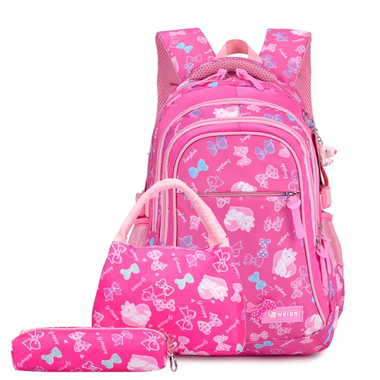 WEIBO Girls Waterproof Backpack set (3PC) Fusia Pink