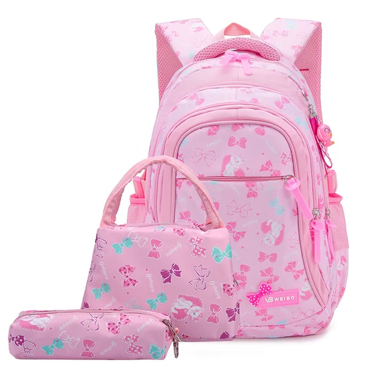 WEIBO Girls Waterproof Backpack set (3PC) Light Pink