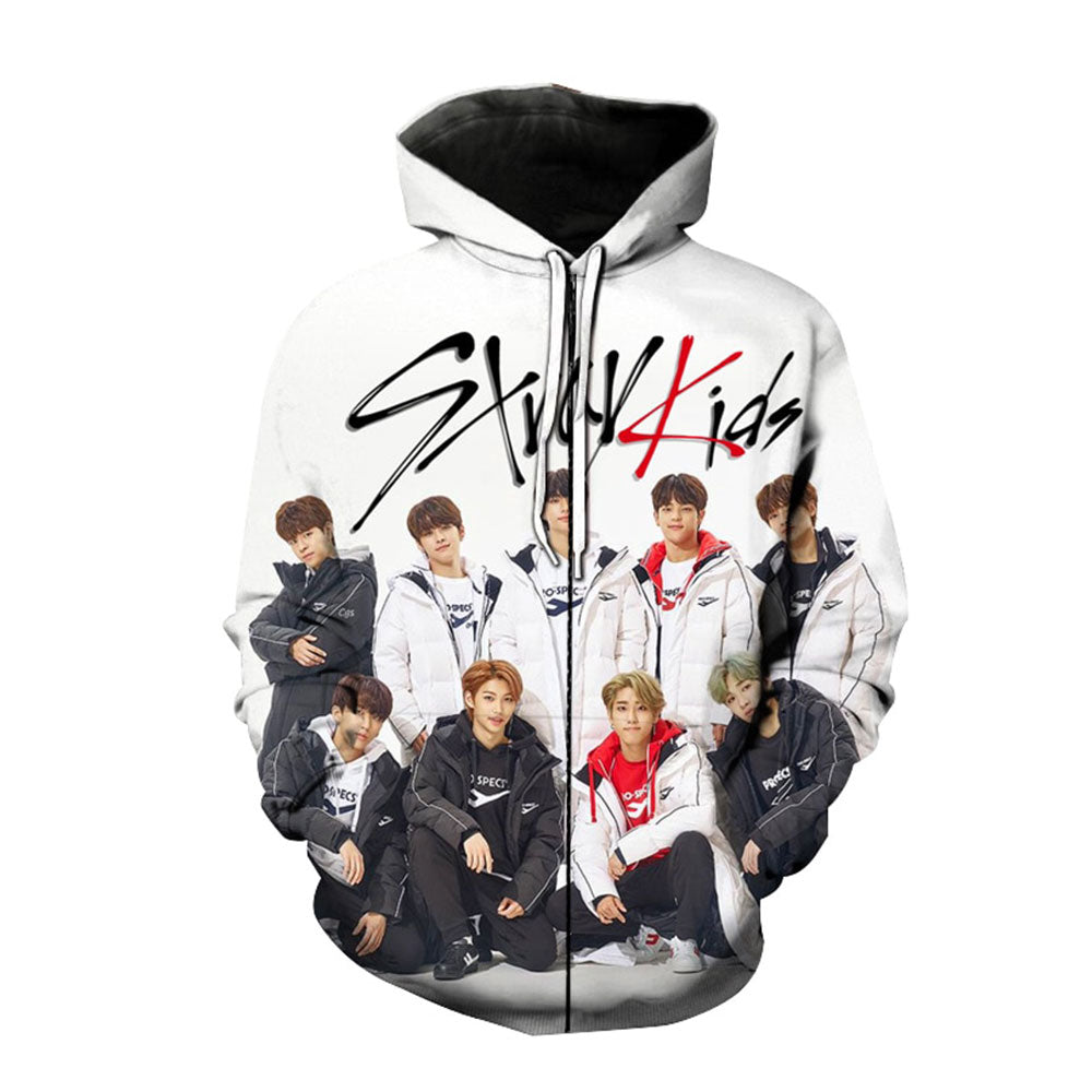 Stray Kids White Zipper Hoodie