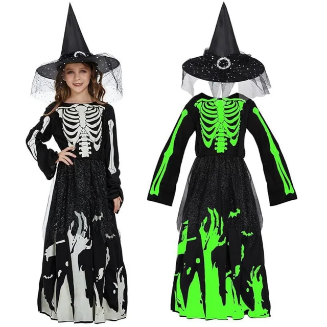 Halloween Girls Glow in the Dark Witch Cosplay Costume