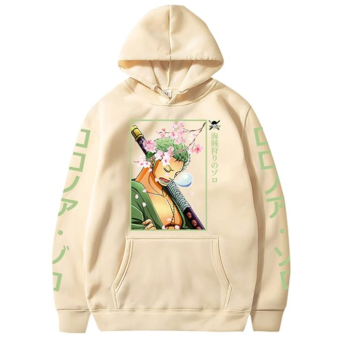 One Piece Zoro Cherry Blossoms Fleece Pullover Hoodie