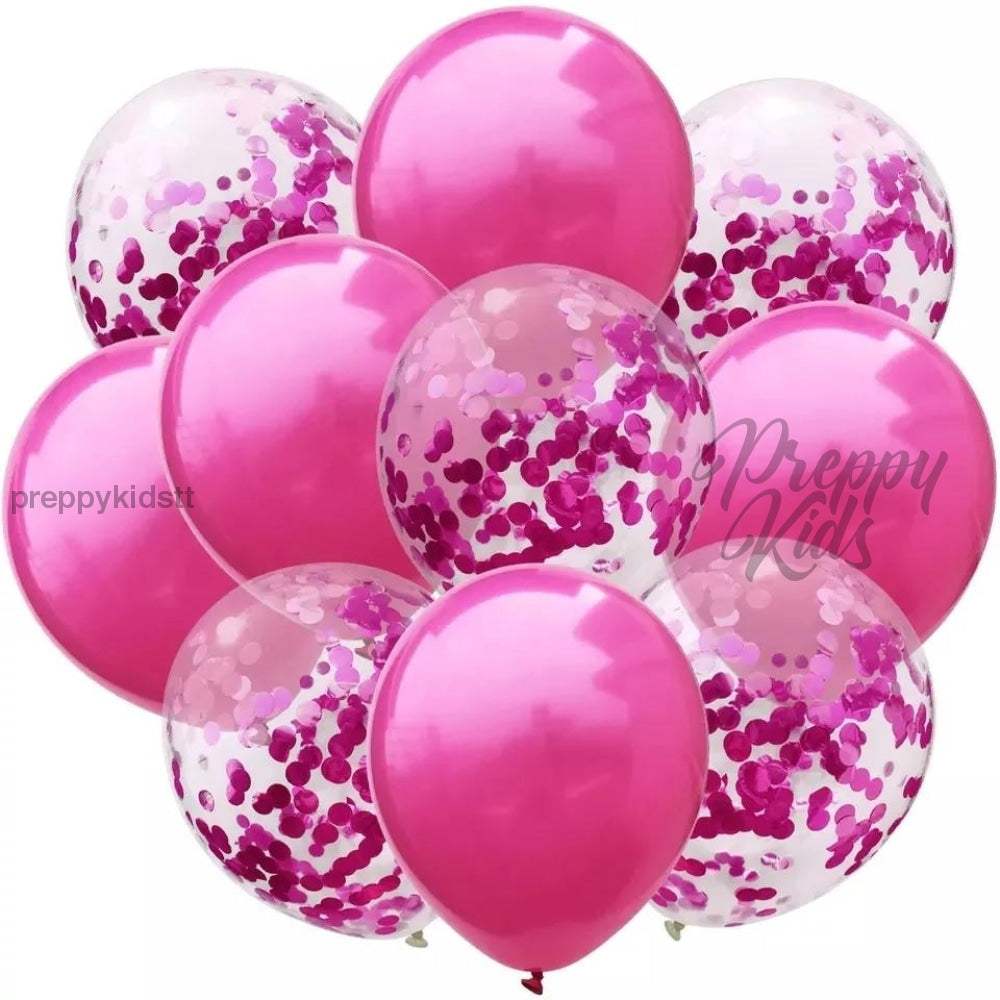 10 Pc Fusia Pink Confetti Balloon Party Decorations