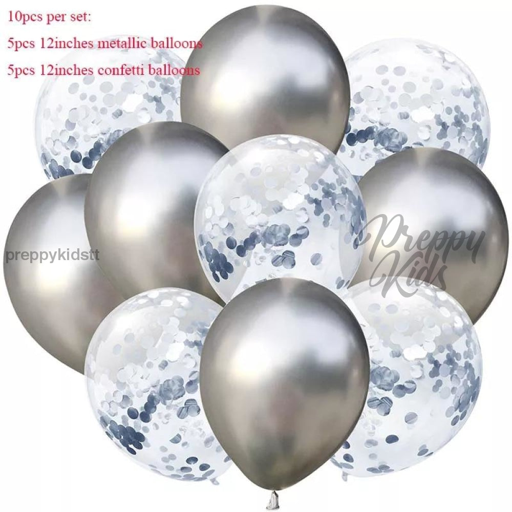10 Pc Silver White Confetti Balloon Party Decorations
