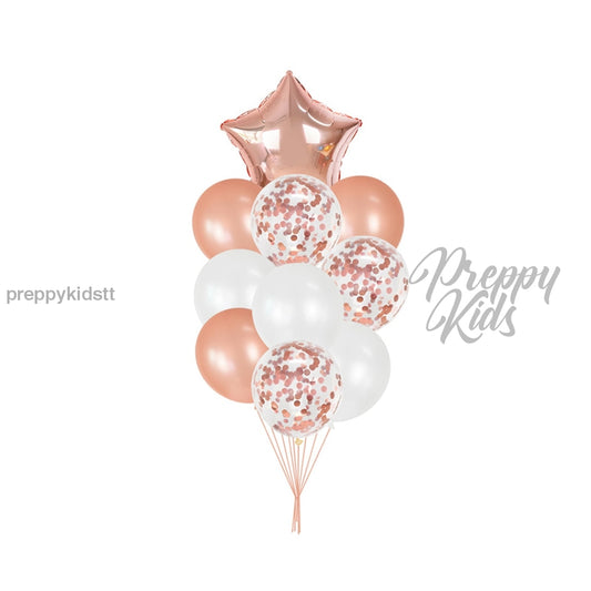 9 Pc Rose Gold Confetti Balloon Set Party Decorations