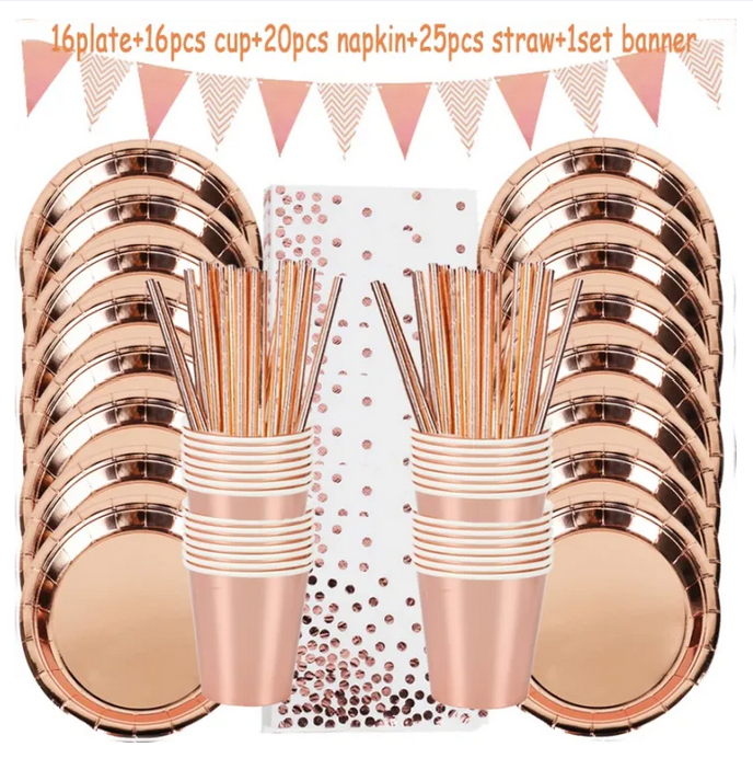 Tableware Rose Gold Package Plates cups napkins - Preppy Kids (Grand Bazaar)