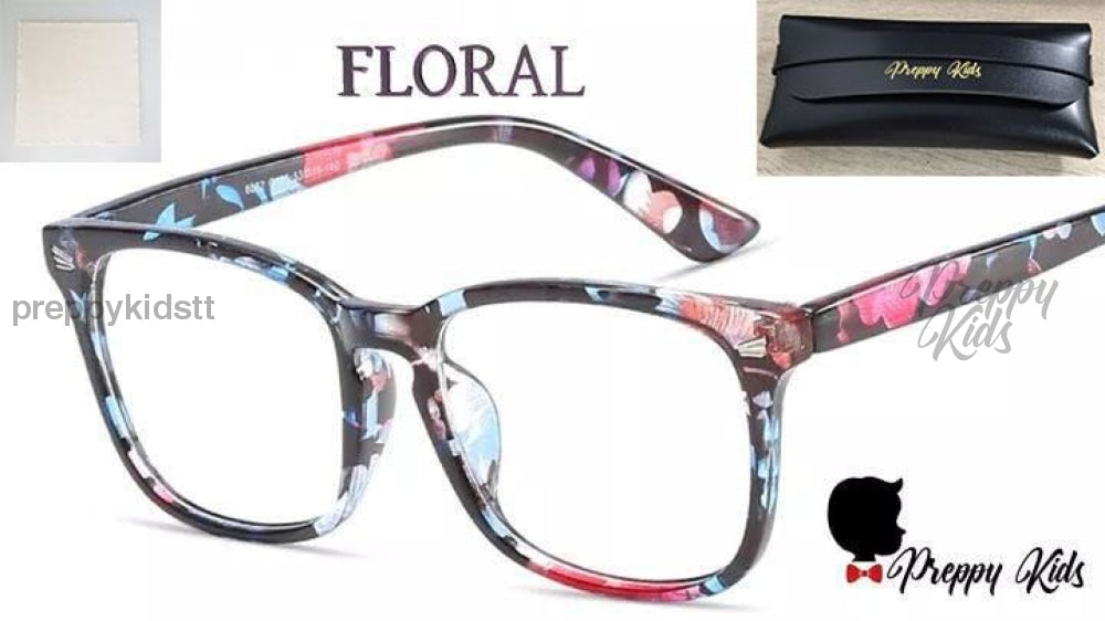 Adult Blue Light Blockers (Floral) (Non-Prescription) Case W/cloth Glasses