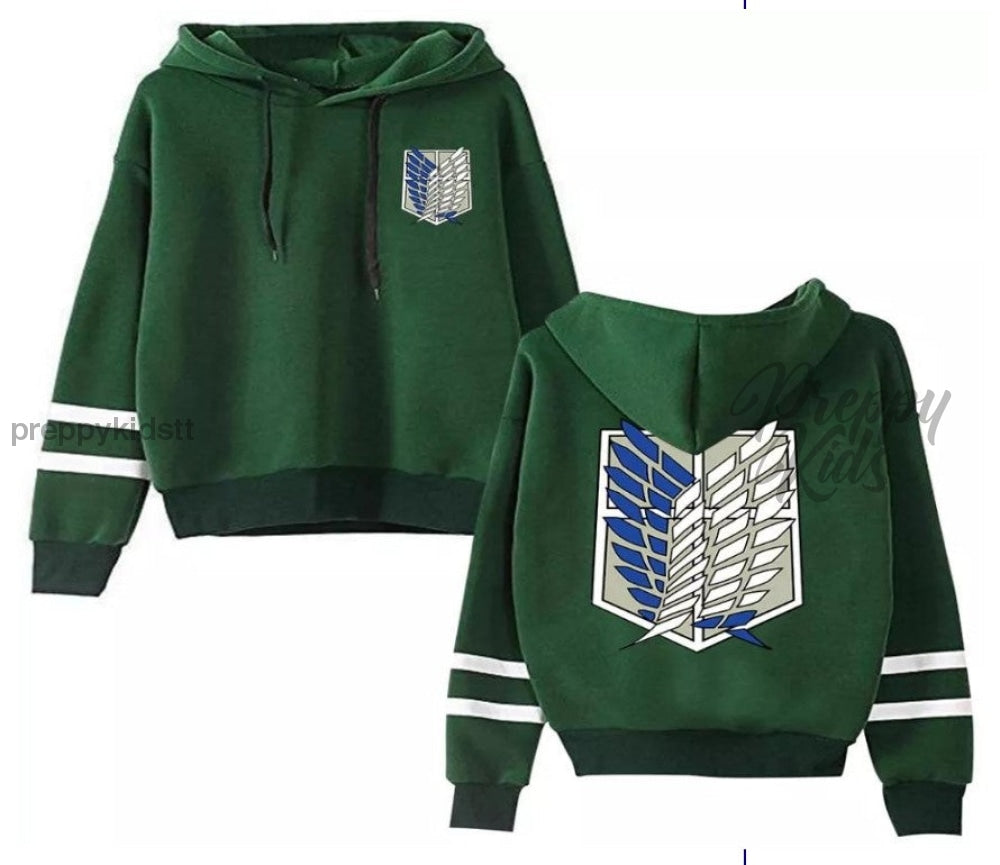 Attack On Titan Hoodie (Fleece Green White Stripes 3D Hoodies