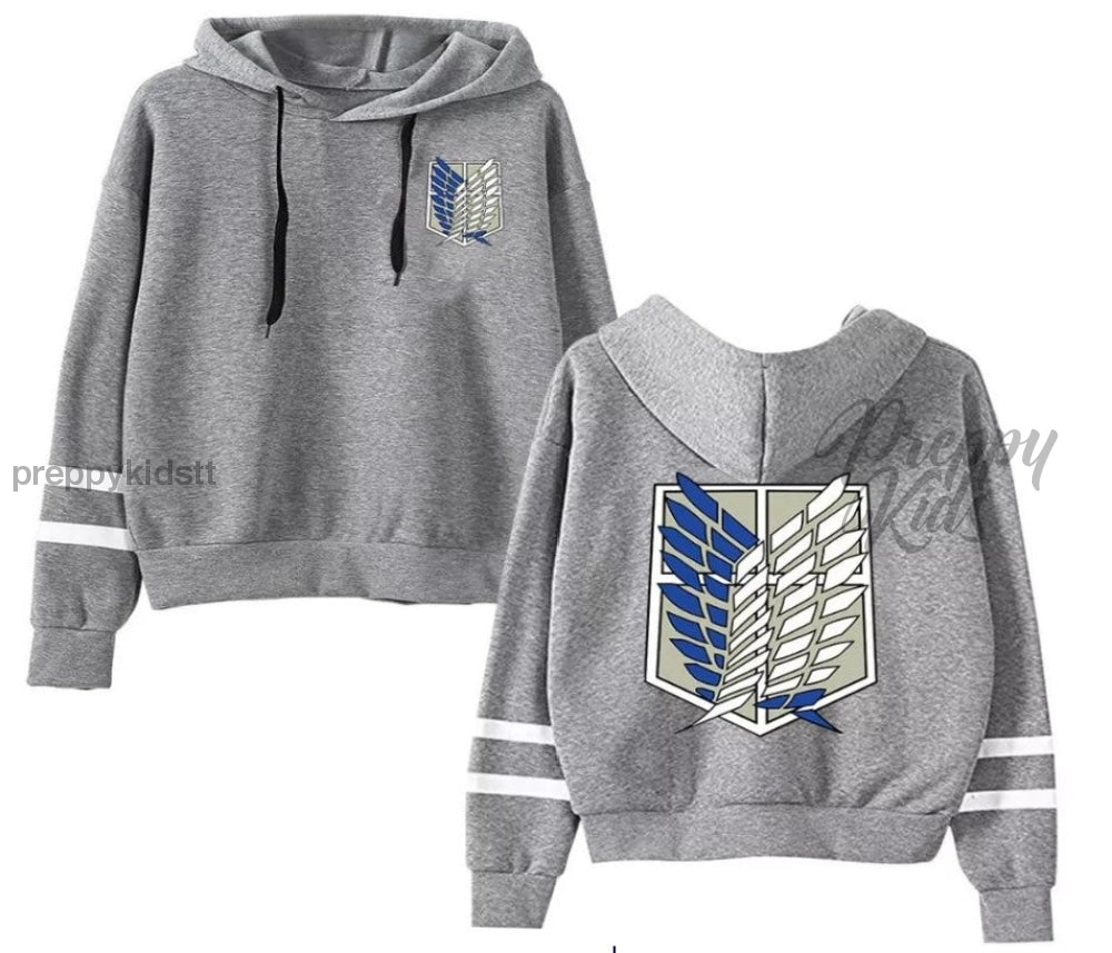 Attack On Titan Hoodie (Fleece Grey White Stripes 3D Hoodies