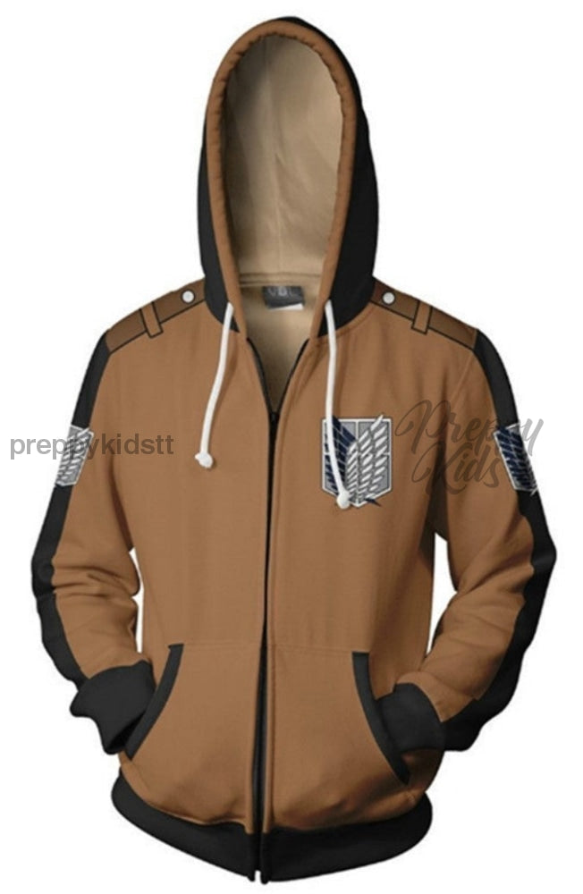 Attack On Titan Hoodie Zipper (Brown) 3D Hoodies